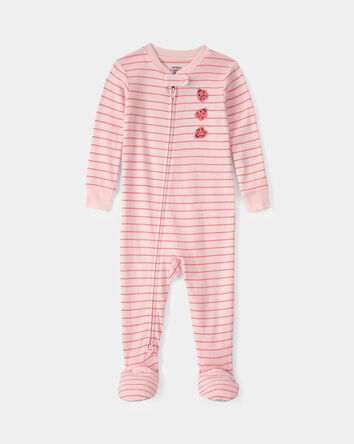 Toddler Girl Ladybug Striped 100% Cotton Snug Fit 1-Piece Pajama - Pink, 