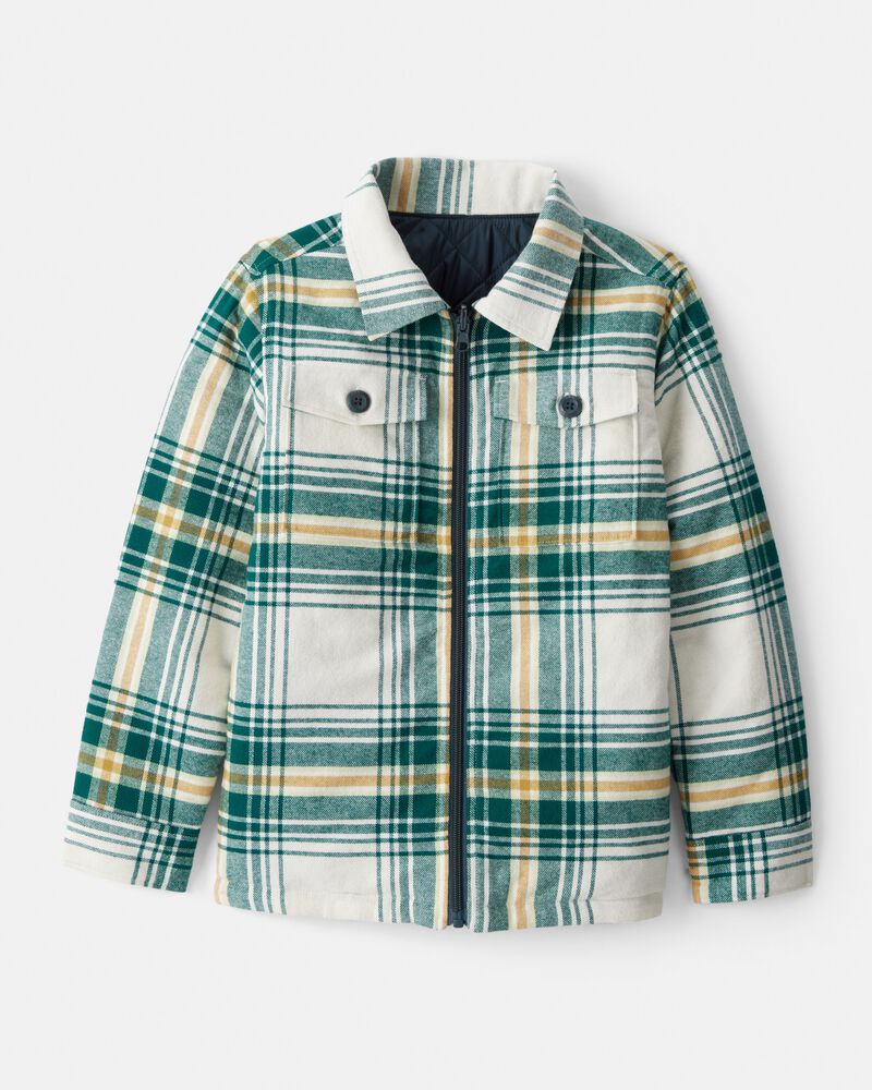 Boys Plaid Long-Sleeve Fashion Jacket - Green, image 1 of 4 slides