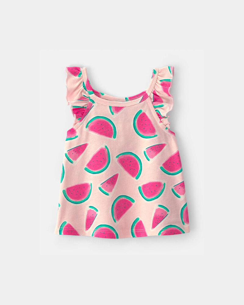 Baby Girl Watermelon Ruffle-Sleeve Tank Top - Pink, image 1 of 3 slides