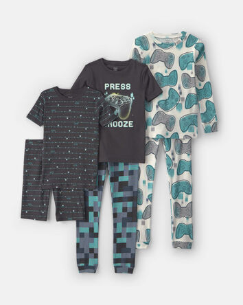Boys Gaming 100% Cotton 6-Piece Pajama Sets - Teal/Black, 
