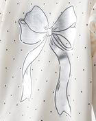 Toddler Girl Fleece Ruffle Sleeve Bow Top & Rib Pant Set - Grey/Cream, image 3 of 6 slides