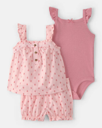 Baby Girl 3-Piece Flutter Sleeve Outfit Set - Pink, 