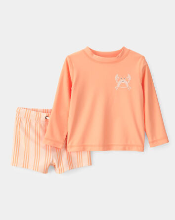 Baby Boy 2-Piece Long-Sleeve Rashguard Swimsuit Set - Orange, 