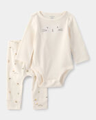 Baby 2-Piece Easter Bunny Rib Tee & Pant Set - Cream, image 1 of 5 slides