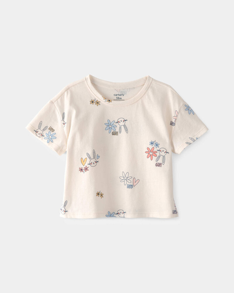 Baby Girl Easter Bunny Floral Relaxed Top - Cream, image 1 of 3 slides
