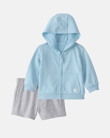 Baby Boy 2-Piece French Terry Hoodie & Short Set - Blue/Grey, 