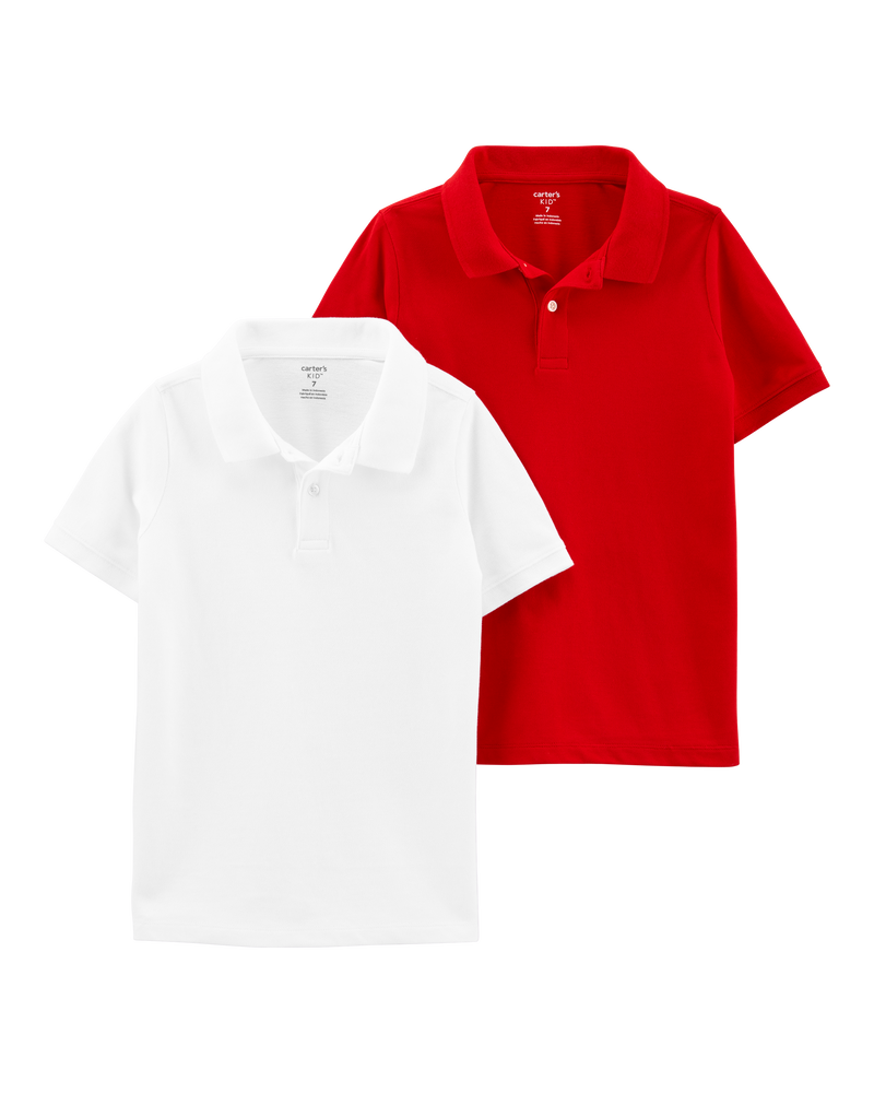 Boys 2-Pack Piqu&eacute; Polos - Red/White, image 1 of 4 slides