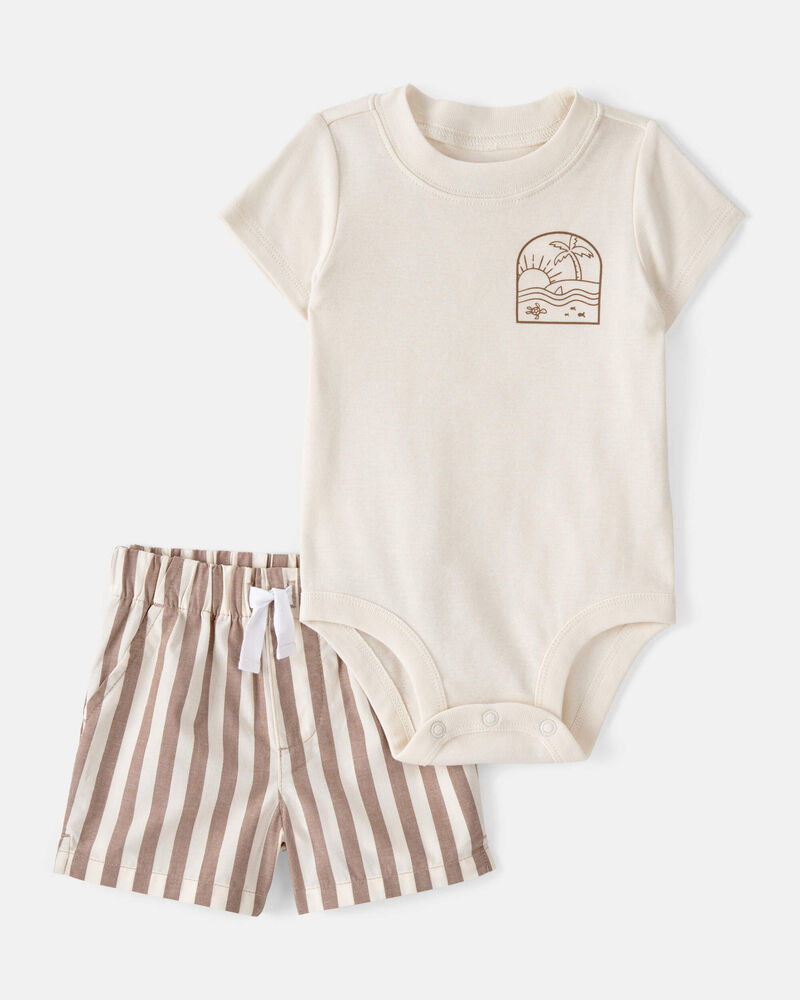 Baby Boy 3-Piece Beach Striped Outfit Set - Brown/White, image 6 of 11 slides