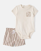 Baby Boy 3-Piece Beach Striped Outfit Set - Brown/White, image 6 of 11 slides