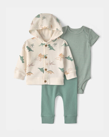 Baby Boy 3-Piece Dinosaur Layering Set - Green/Ivory, 