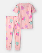Toddler Girl Ice Cream 100% Cotton Short-Sleeve Snug Fit 2-Piece Pajama Set - Pink, image 1 of 3 slides