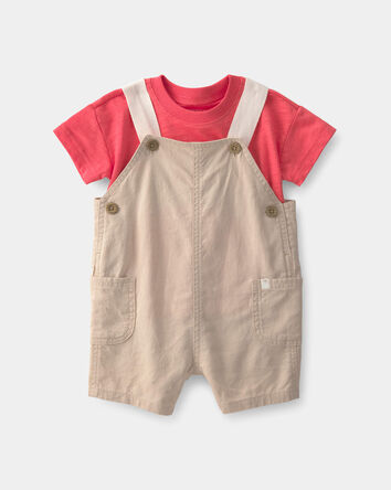 Baby Boy 2-Piece Overall Set - Coral/Khaki, 