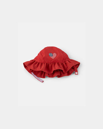 Baby Girl American Flag Sun Hat - Red, 