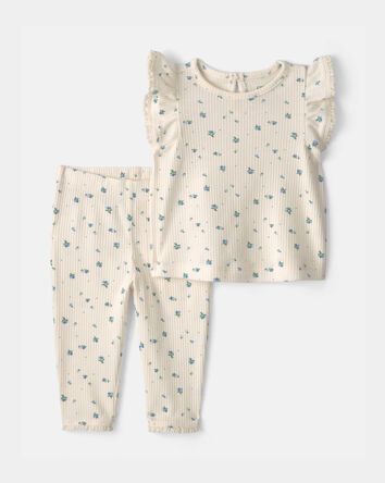 Baby Girl 2-Piece Blueberry Short-Sleeve Top & Pant Set - Ivory, 