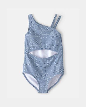 Girls Bandana Floral 1-Piece Swimsuit - Blue, 