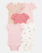 Baby Girl 5-Pack Floral Bunny Short-Sleeve Cotton Bodysuits - Pink, image 1 of 8 slides