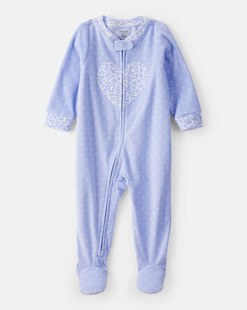 Toddler Girl Heart Polka Dot Loose Fit Long-Sleeve 1-Piece Pajamas - Blue, 