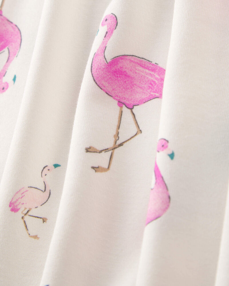 Girls Flamingo PurelySoft Short-Sleeve Snug Fit 2-Piece Pajama Set - Ivory, image 5 of 7 slides