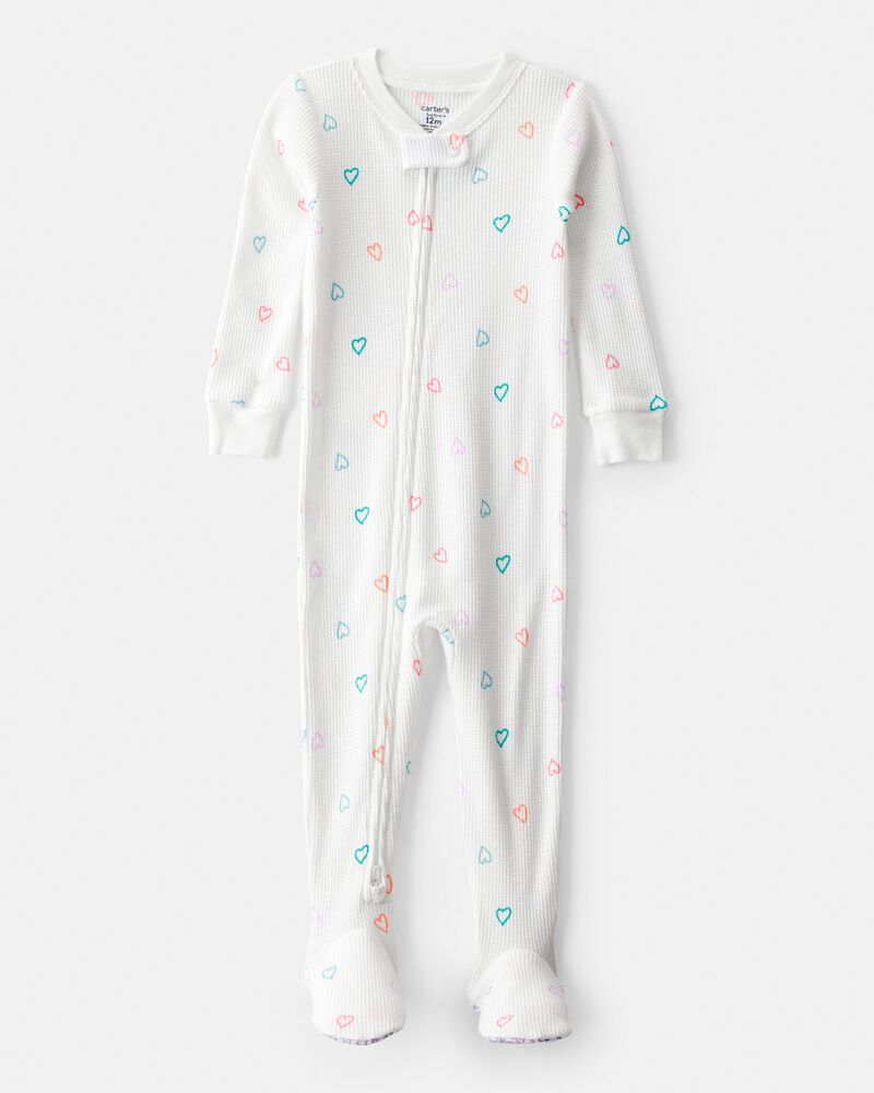 Toddler Girl Heart Cotton Snug Fit Footie 1-Piece Pajamas - White, image 1 of 3 slides