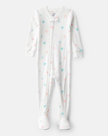 Toddler Girl Heart Cotton Snug Fit Footie 1-Piece Pajamas - White, 