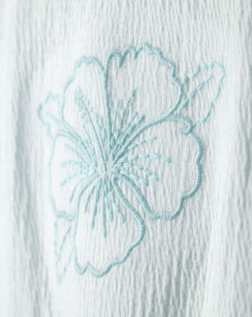 Girls Embroidered Flower Crinkle Top - Blue, 