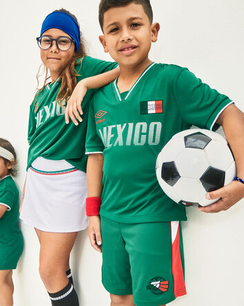 Kids Umbro Mexico Mesh Soccer Shorts - Green/White/Red, 