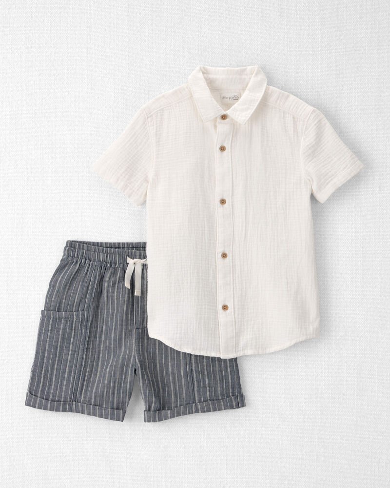 Boys 2-Piece Organic Cotton Gauze Top & Short Set, image 1 of 7 slides