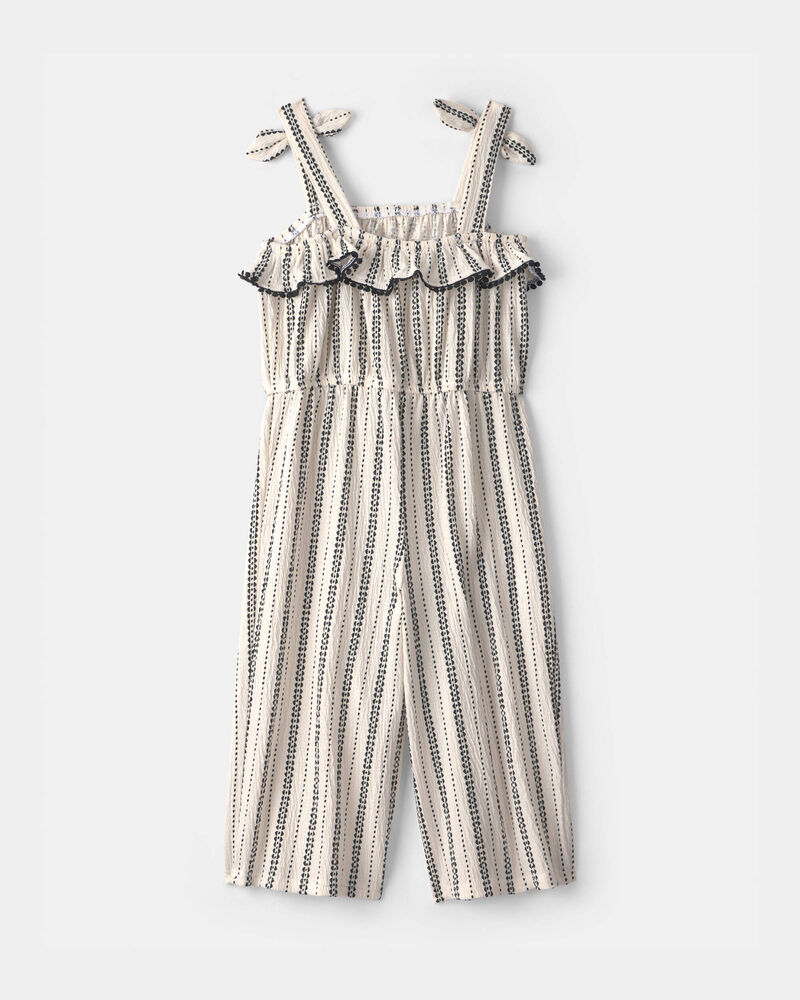 Toddler Girl Striped Ruffle Jumpsuit - Black/Ivory, image 5 of 7 slides