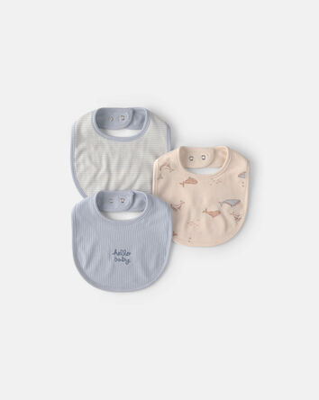 Baby 3-Pack Whale Bibs - Blue/Ivory, 