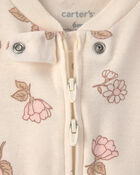 Baby Girl 2-Pack Floral Striped 100% Cotton 2-Way Zip Sleep & Play Pajamas - Pink/Ivory, image 2 of 5 slides