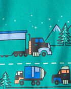 Toddler Boy Truck 100% Cotton Snug Fit 4-Piece Pajamas - Green, image 2 of 4 slides