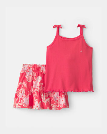 Toddler Girl 2-Piece Floral Top & Skirt Set - Orange, 