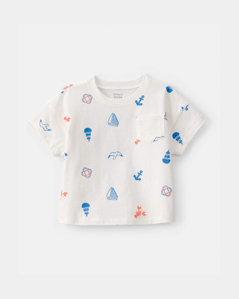 Toddler Boy Nautical Pocket Tee - White, image 1 of 4 slides