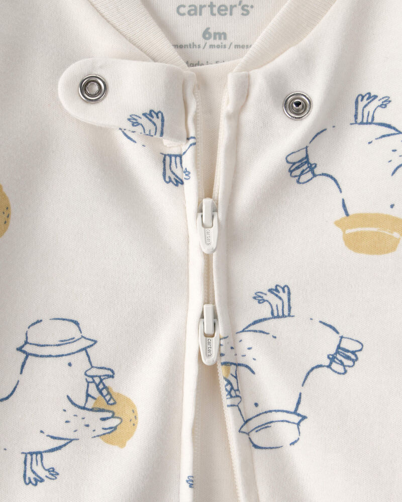 Baby Duck 2-Way Zip 100% Cotton Sleep & Play Pajama - Cream, image 2 of 4 slides