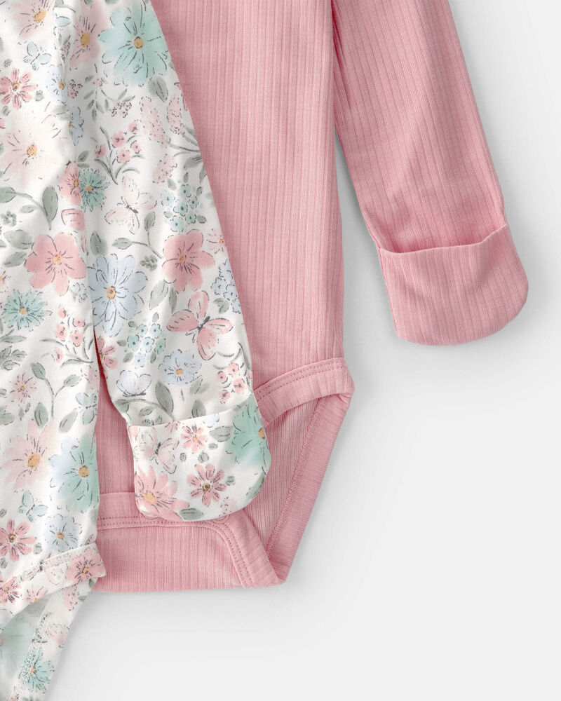 Baby Girl 2-Pack Butterfly Garden PurelySoft Multipack Bodysuits - Pink/Ivory, image 2 of 7 slides