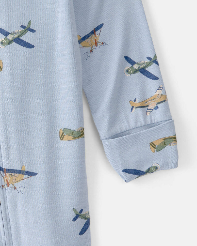 Baby Boy Plane 2-Way Zip PurelySoft Footie Sleep & Play Pajama - Blue, image 5 of 7 slides