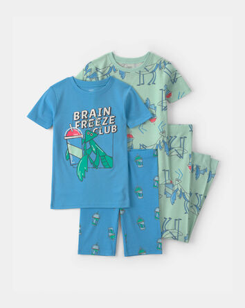 Boys 'Brain Freeze Club' 100% Cotton 4-Piece Pajama Set - Blue/Green, 
