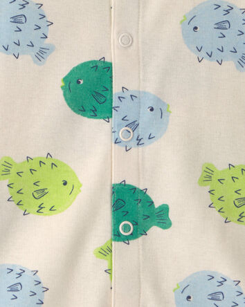 Baby Pufferfish Sleeveless Romper - Cream/Green, 