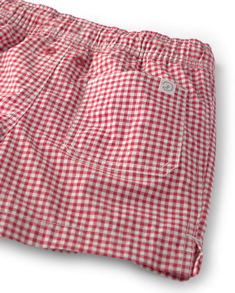 Toddler Boy Recycled Swim Trunks in Red Gingham, image 3 of 5 slides