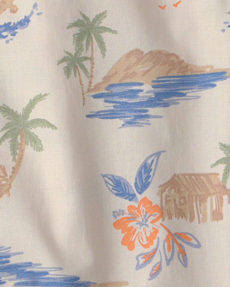 Boys Beach Short-Sleeve Button-Down Shirt - Beige, image 2 of 3 slides