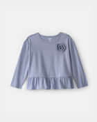 Toddler Girl Rose Applique Long-Sleeve Peplum Top - Blue, image 1 of 4 slides
