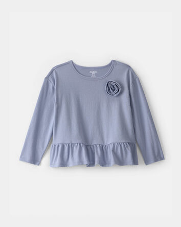Toddler Girl Rose Applique Long-Sleeve Peplum Top - Blue, 