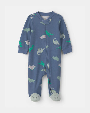 Baby Boy Dinosaur 2-Way Zip Sleep & Play Pajamas - Blue, 