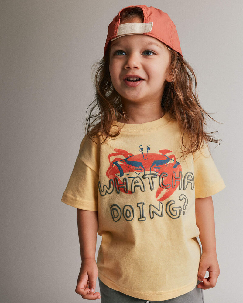 Toddler 'Whatcha Doing?' Relaxed Graphic Tee in Crab Print - Yellow, image 1 of 4 slides