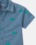 Toddler Boy Button-Down Short-Sleeve Shirt in Fish Print - Slate Blue, image 6 of 6 slides