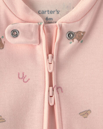 Baby Girl Western 100% Cotton 2-Way Zip Sleep & Play Pajamas - Pink, 