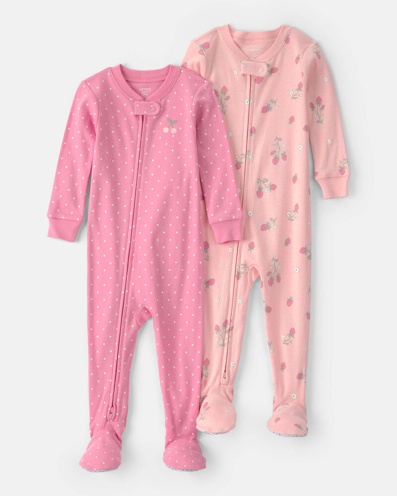 Toddler Girl 2-Pack Strawberry Floral Snug Fit 1-Piece Pajama - Pink, image 1 of 5 slides