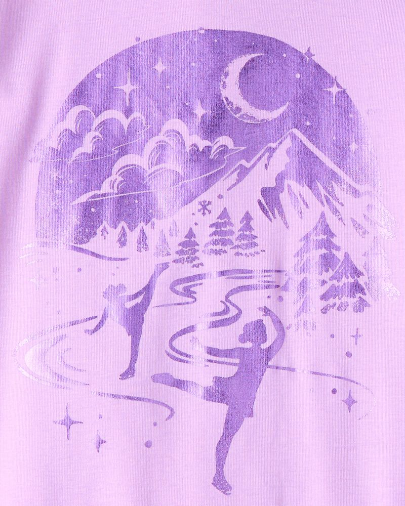 Girls Ice Skates 100% Cotton Snug Fit 4-Piece Pajamas - Purple, image 2 of 4 slides