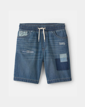 Boys Patchwork Denim Shorts - Medium Wash, 