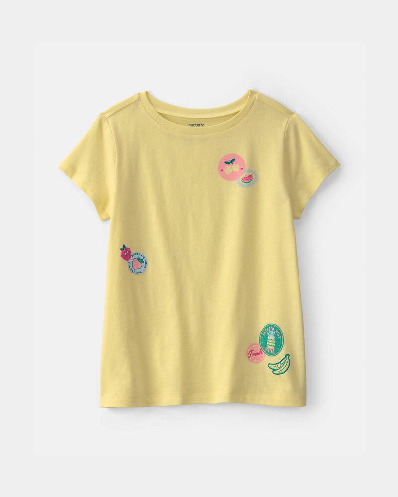 Girls Fruit Sticker Graphic Tee - Yellow, image 1 of 3 slides